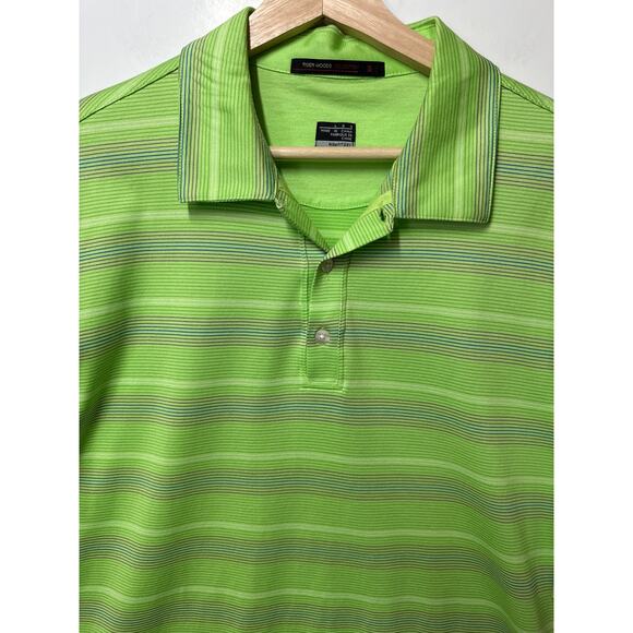 Nike Tiger Woods Collection Golf Polo Dri-Fit Stripes Lime Green Size L - Picture 2 of 11